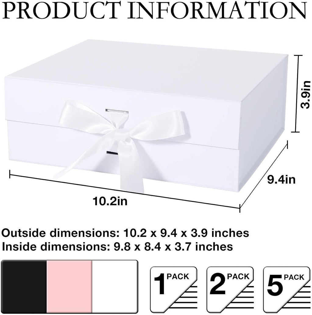 White Gift Box with Ribbon Magnetic Lids 1 Pack