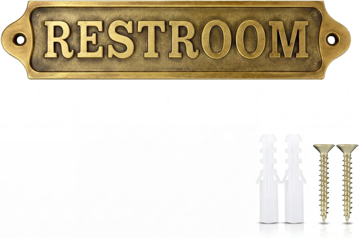 8.5 x 2 Inch Restroom Sign Solid Brass Metal Door Sign