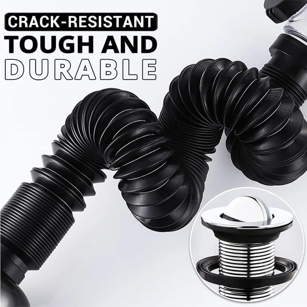 Bathroom Sink Drain Kit with Flexible P-Trap Pipe Bathroom Sink Drain Pipe | for 1-1/4" and 1-1/2" Hole, No Leakage