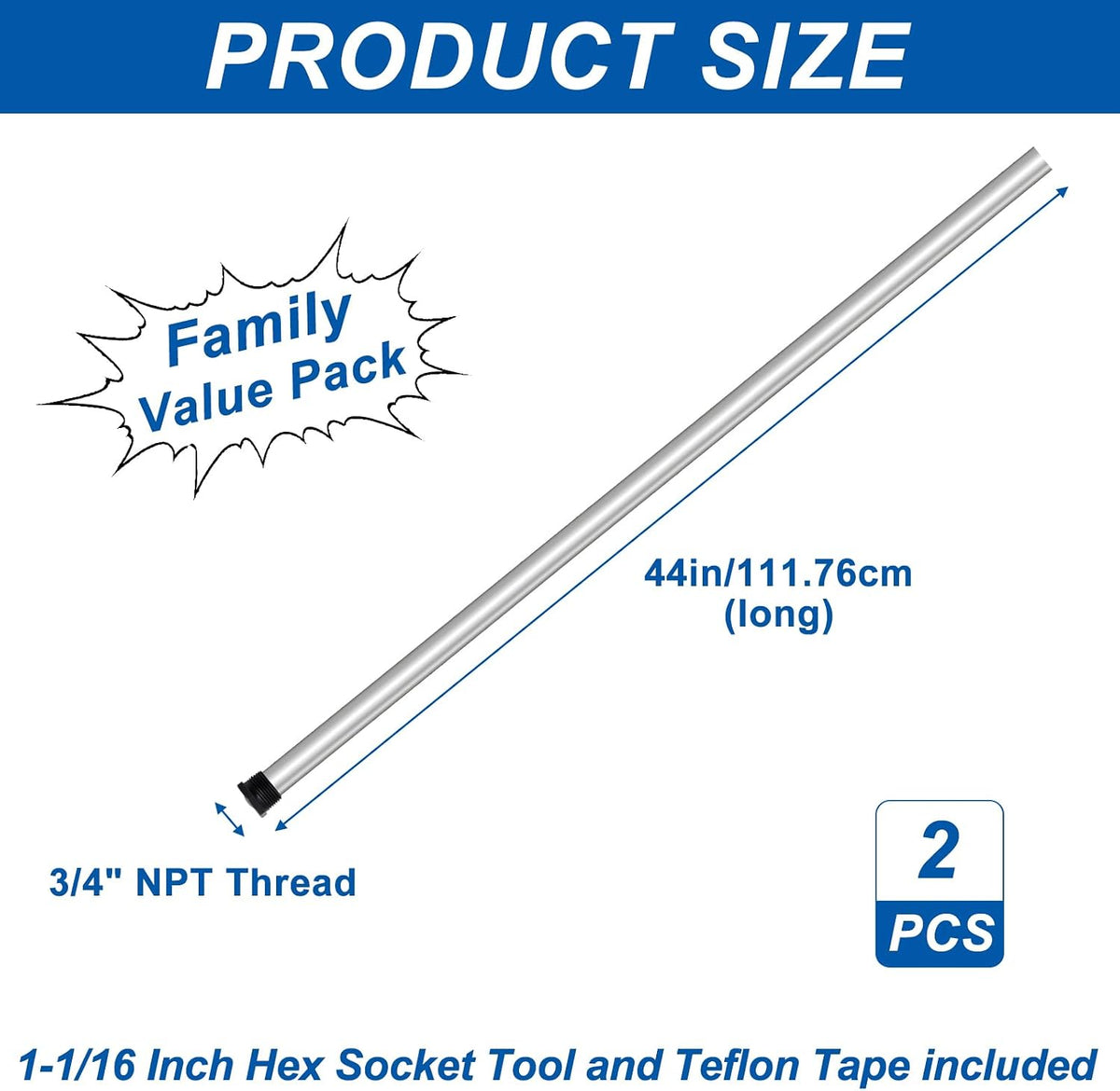 44" Magnesium Anode Rod Water Heater Replacement 3/4" NPT 2 Pack