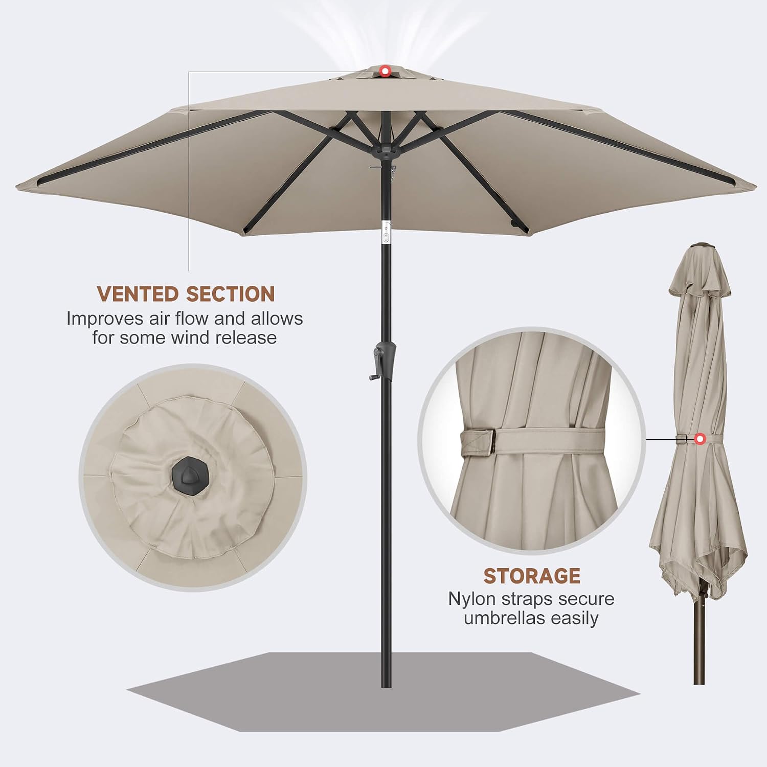 10FT Patio Umbrella Outdoor - Table Umbrella with 6 Sturdy Ribs, Market Umbrella with Push Button Tilt, UV Protection