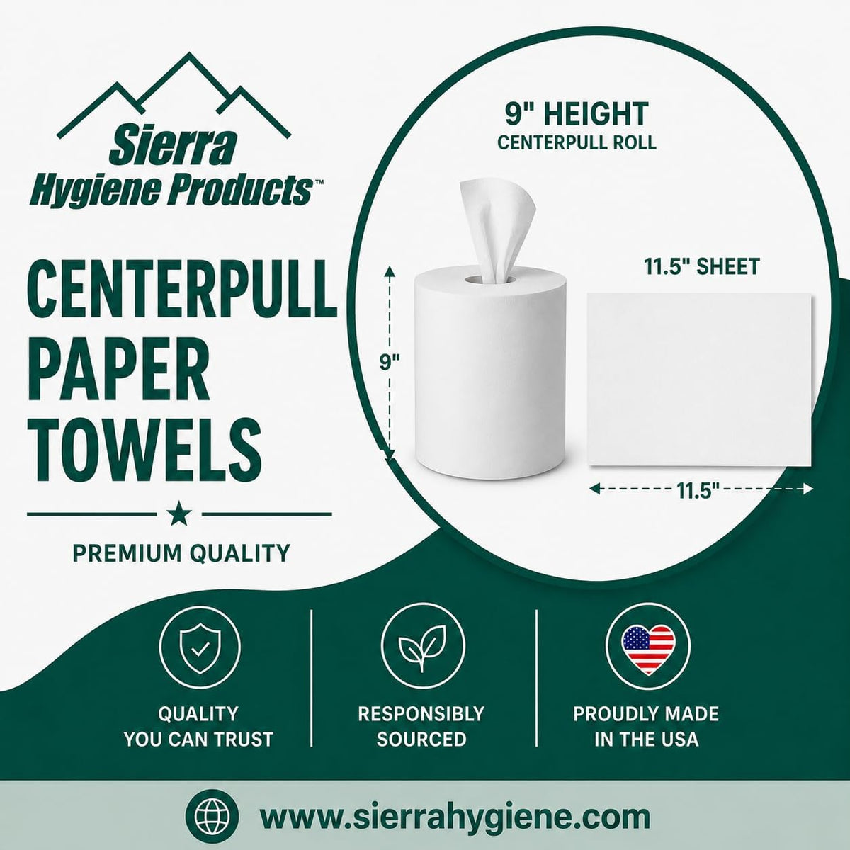 Sierra Hygiene 2-Ply White Centerpull Paper Towels, 550', 6 Rolls, USA