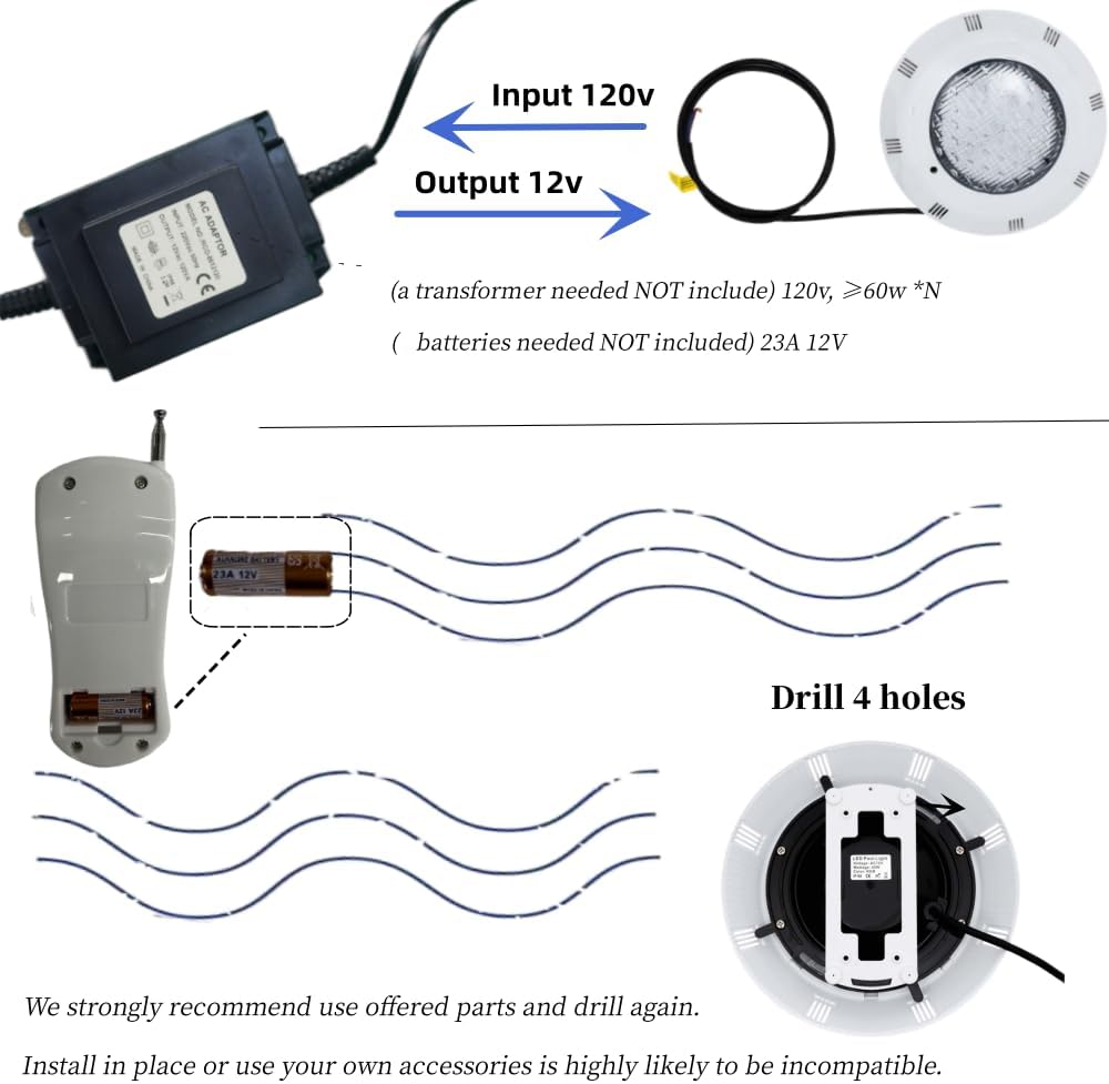 11.6Inch Pool Lights for Inground Pool, AC12V 45w Color Changing Spa Light, LED Inground Pool Light with Remote
