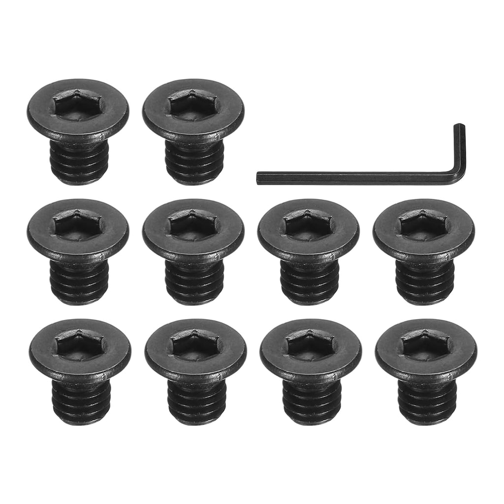 PATIKIL #10-32 x 1/4 Inch Flat Head Socket Cap Screws, 10 Pcs Flat Countersunk Bolts Hex Socket Drive Machine Screws Full Thread Coarse Thread UNC with Hex Spanner Black Oxide Grade 10.9