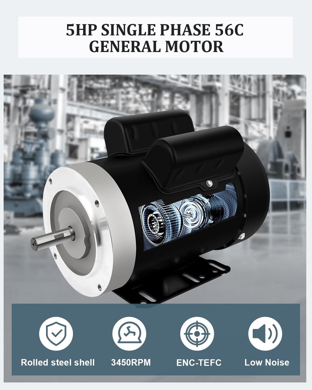 5HP General Electric Motor 3450RPM Single Phase 208-230V TEFC 60HZ