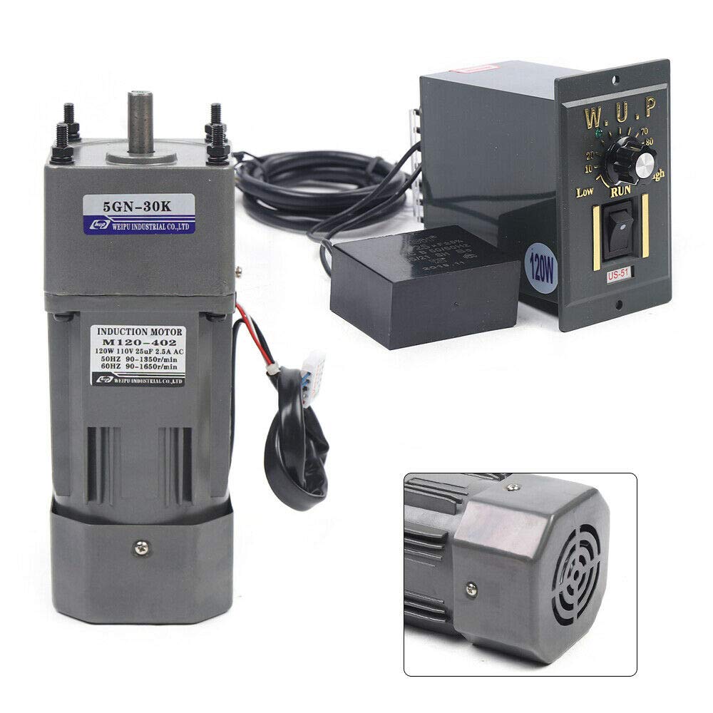 Gear Reducer Motor with Speed Controller AC 110V 120W 30K 45RPM Adjustable Variable Speed Gear Reduction Electric Motor High Torque Single-Phase Electric Gear Motor (120W 30K)