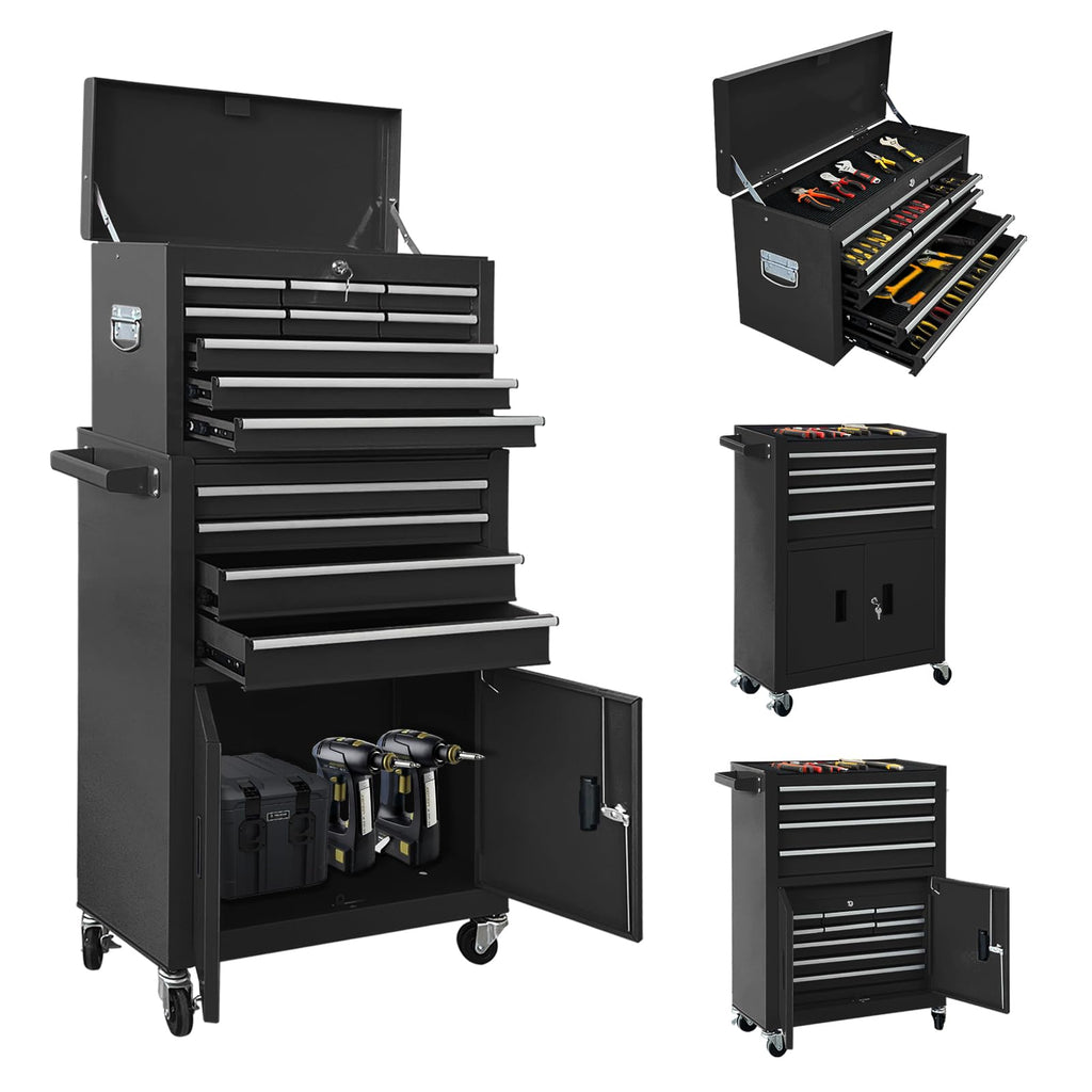 13-Drawer Double Door Rolling Tool Chest, 2 in 1 Detachable Tool Chest,Tool Box with Drawers and Wheels, Large Tool