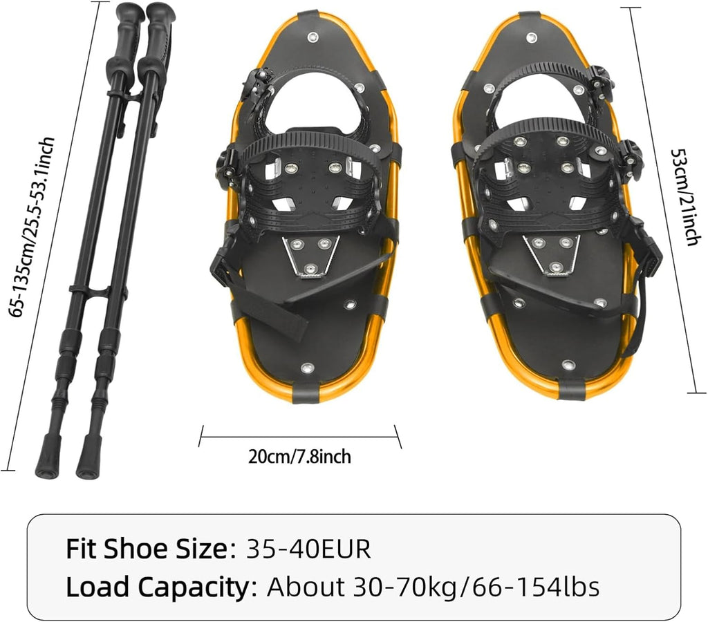 21/25 Inches Snowshoes for Women & Men, Lightweight Aluminum Frame Snow Shoes with Adjustable Trekking Poles and