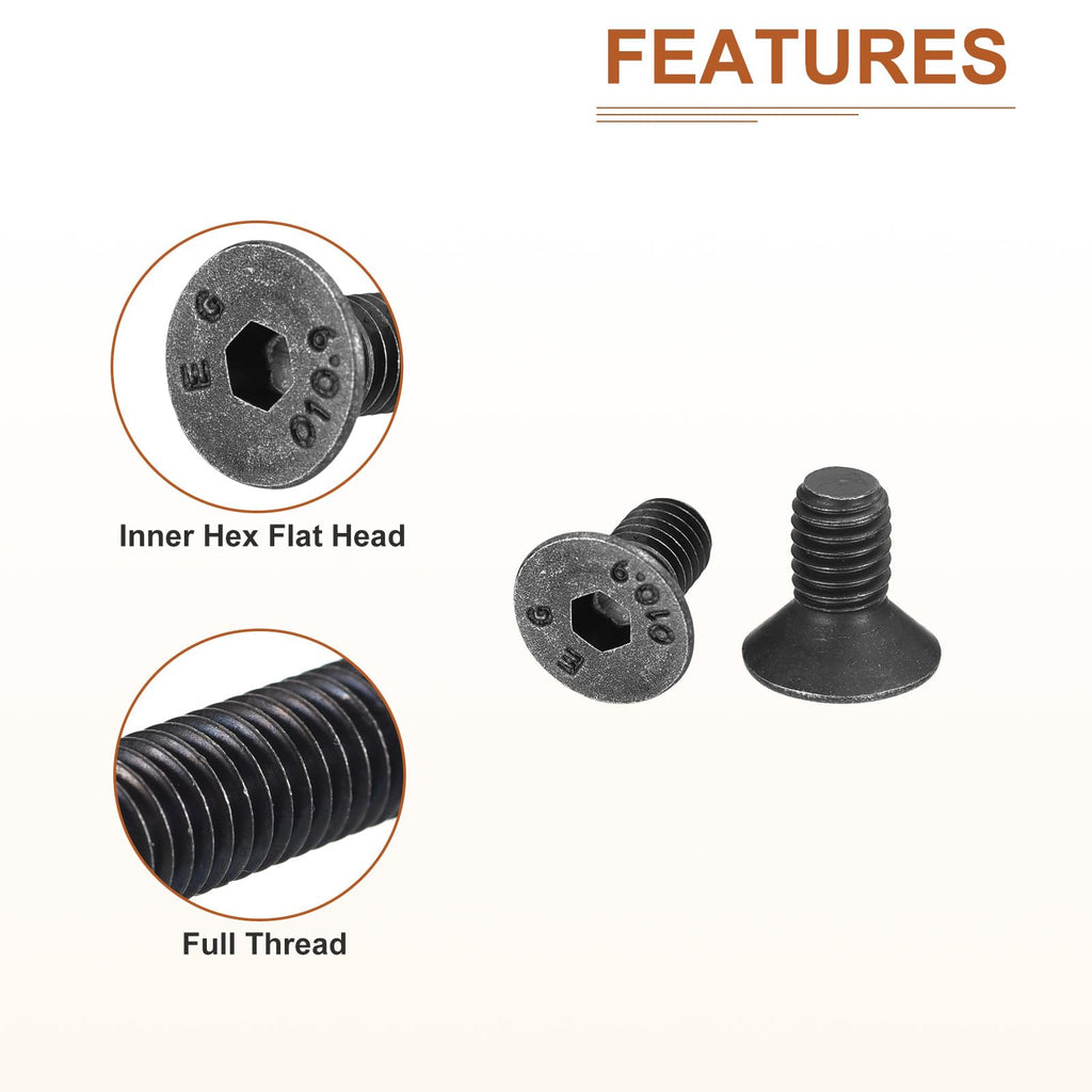 DTGN M5-0.8x10mm Flat Head Socket Cap Screws, 100 Pack Hex Socket Flat Head Screws Carbon Steel Black Oxide, Full Thread, Countersunk Bolts
