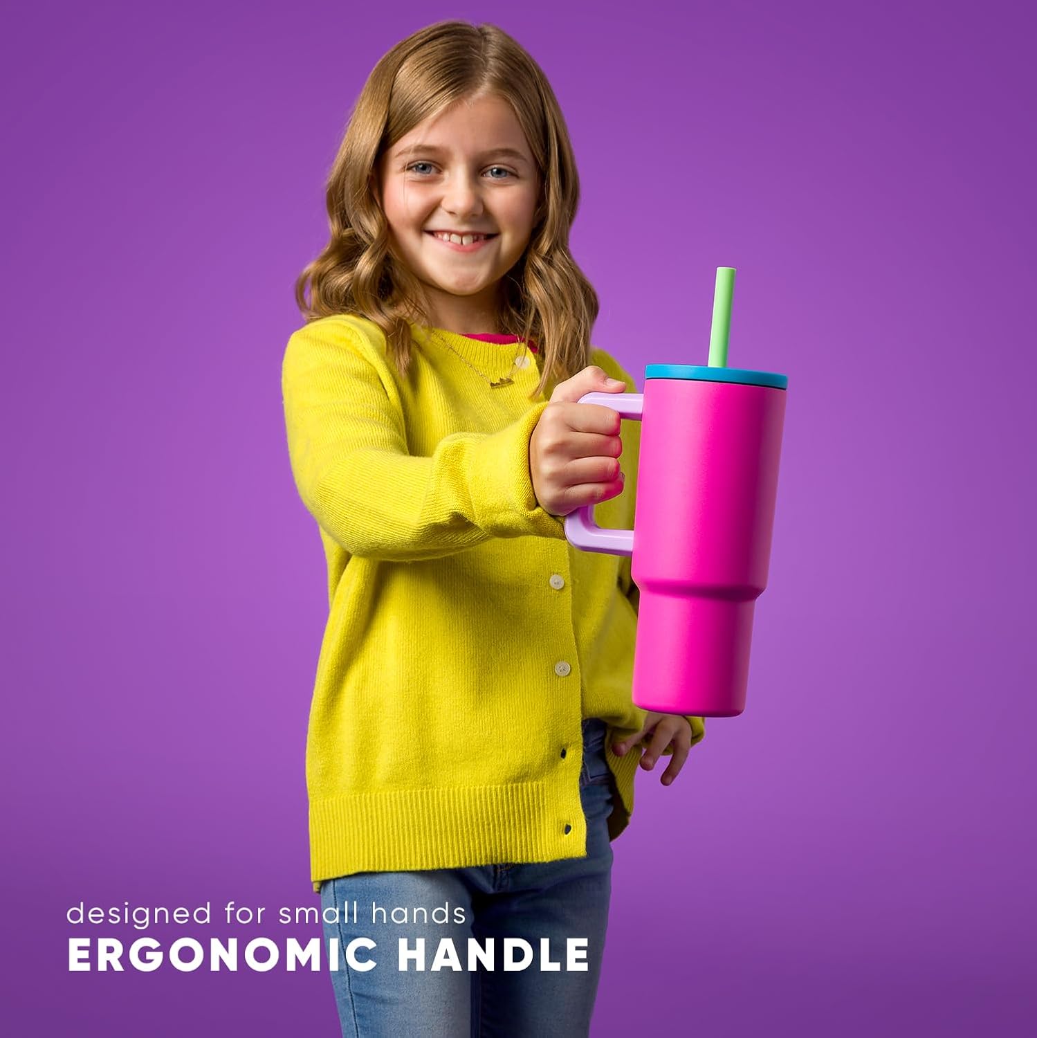 Kids Tumbler with Straw & Handle | 24oz | Multi-Color | Trek Kids Water Bottle, Toddler Cup | Insulated Stainless