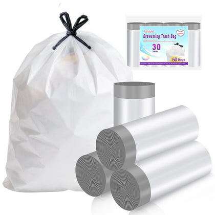 30 Gallon Drawstring Trash Bag,60 Counts Extra Strong Garbage Bags,113 Liter Thick Trash Can Liners for Kitchen &