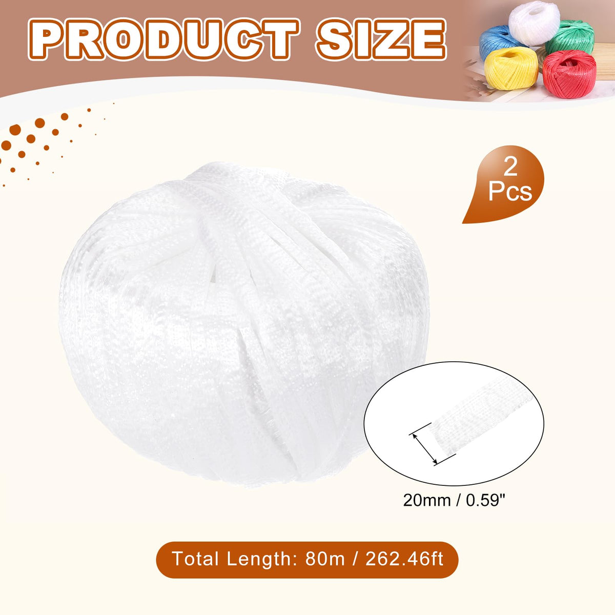 2Rolls Polyester Nylon Plastic Rope Twine 80m/262ft Cord White