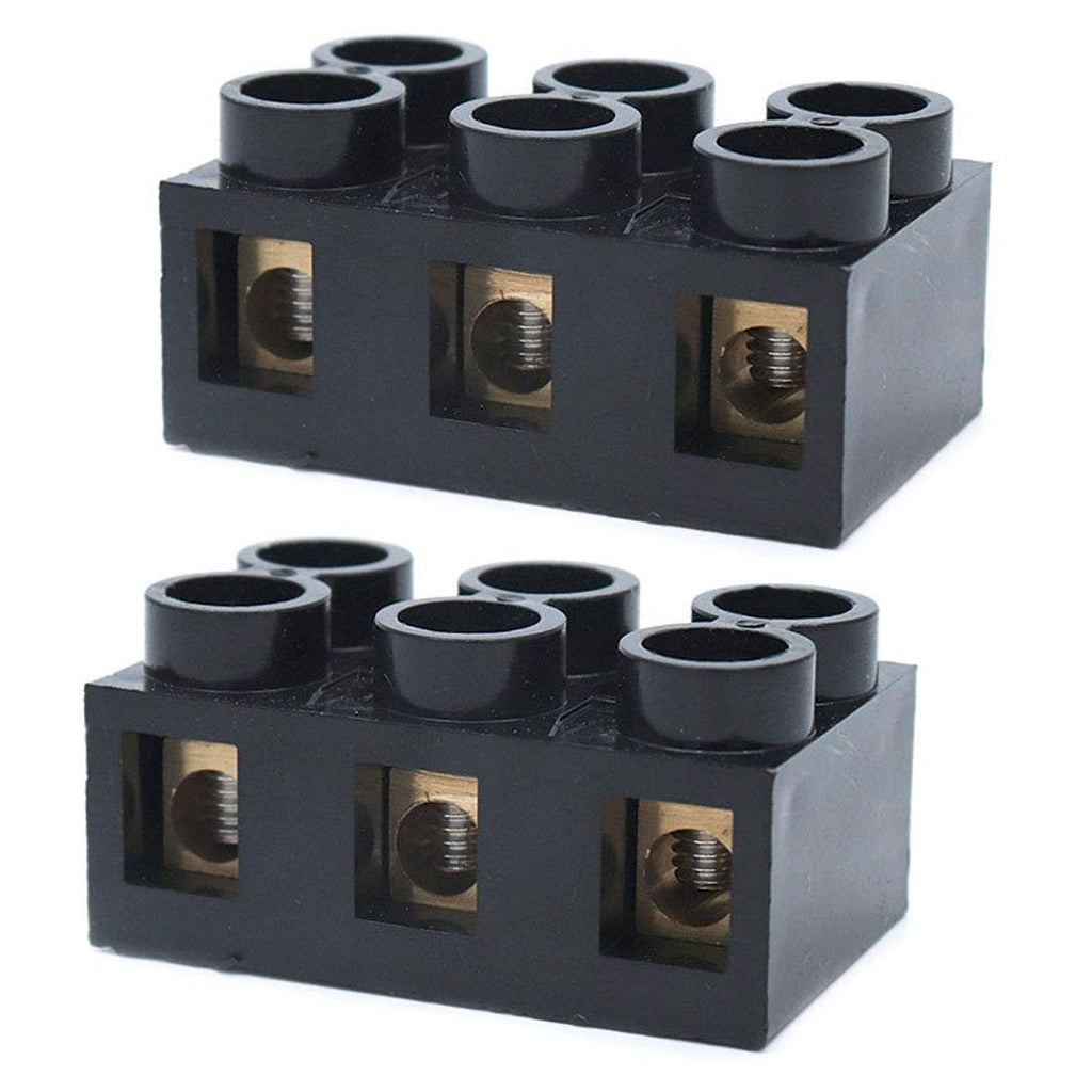 Sscon Terminal Block 2Pcs 3Pos 60A 500V Dual Row Screw Strip