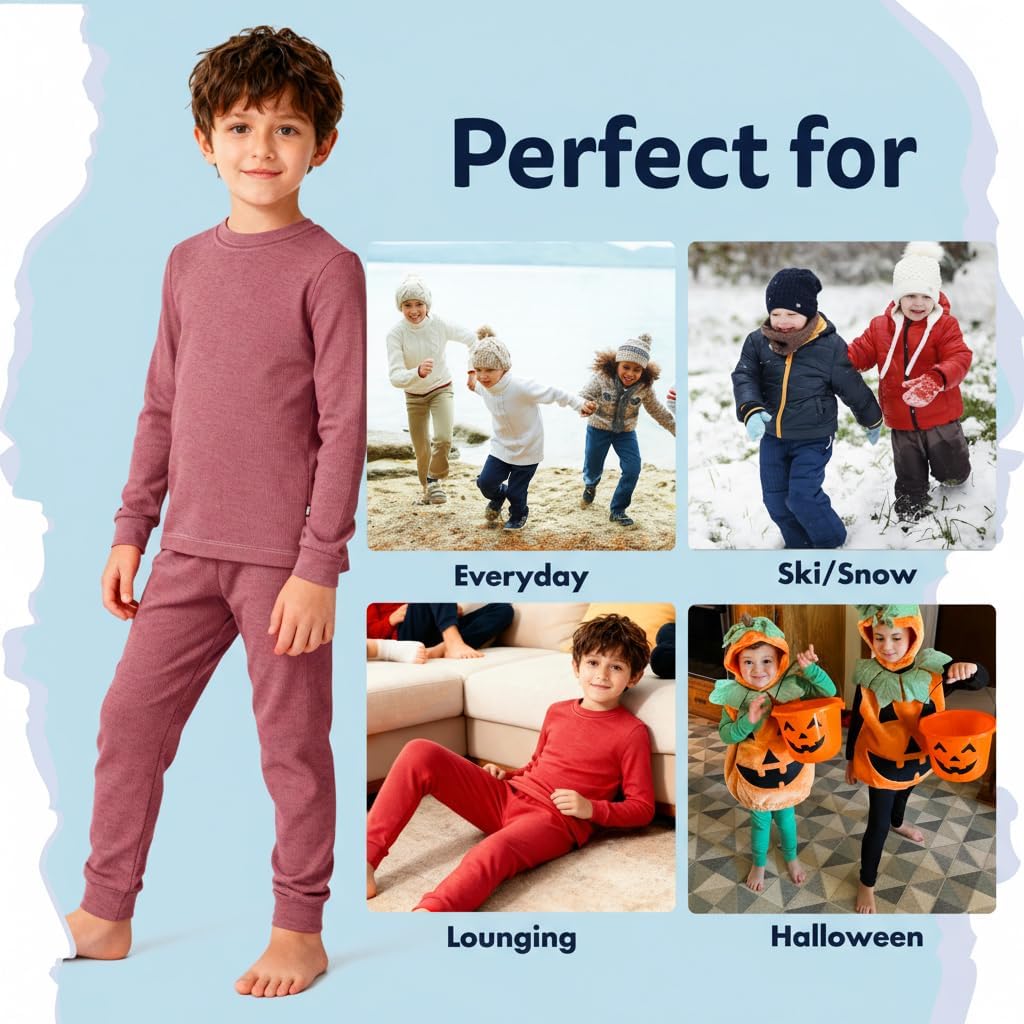 Baby Boys Thermal Underwear Set Sensory Friendly Kids Long Johns, Thermal Set for Boys Base Layer for Ski