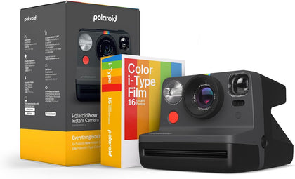 Now 2nd Generation I-Type Instant Camera + Film Bundle - Now Black Camera + 16 Color Photos (6248)- Black | 16 Color
