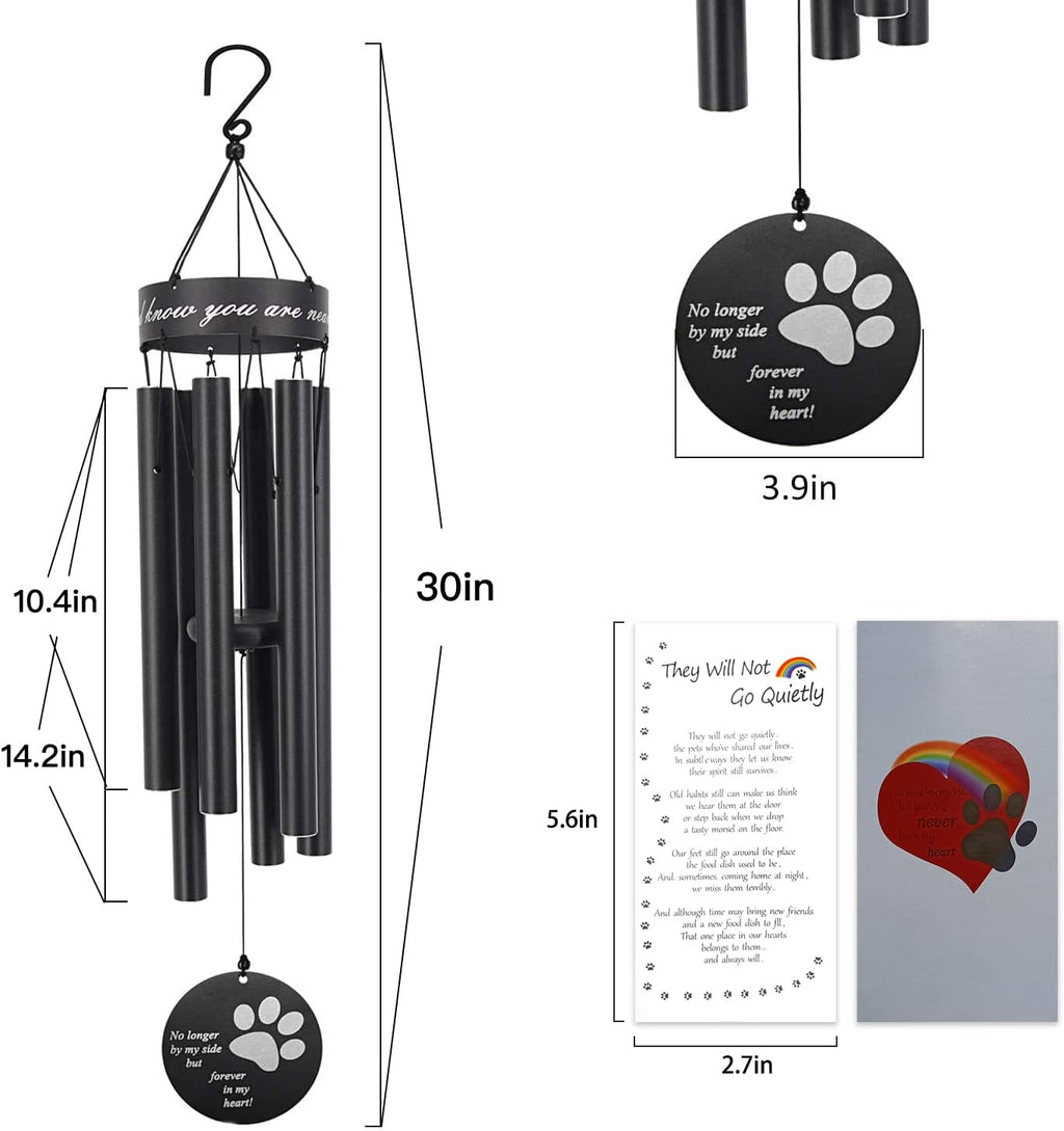 Pet Memorial Wind Chime, 30 Inches Paw Print Pet Remembrance Gift to Honor and Remember a Dog, Cat, or Other Pet