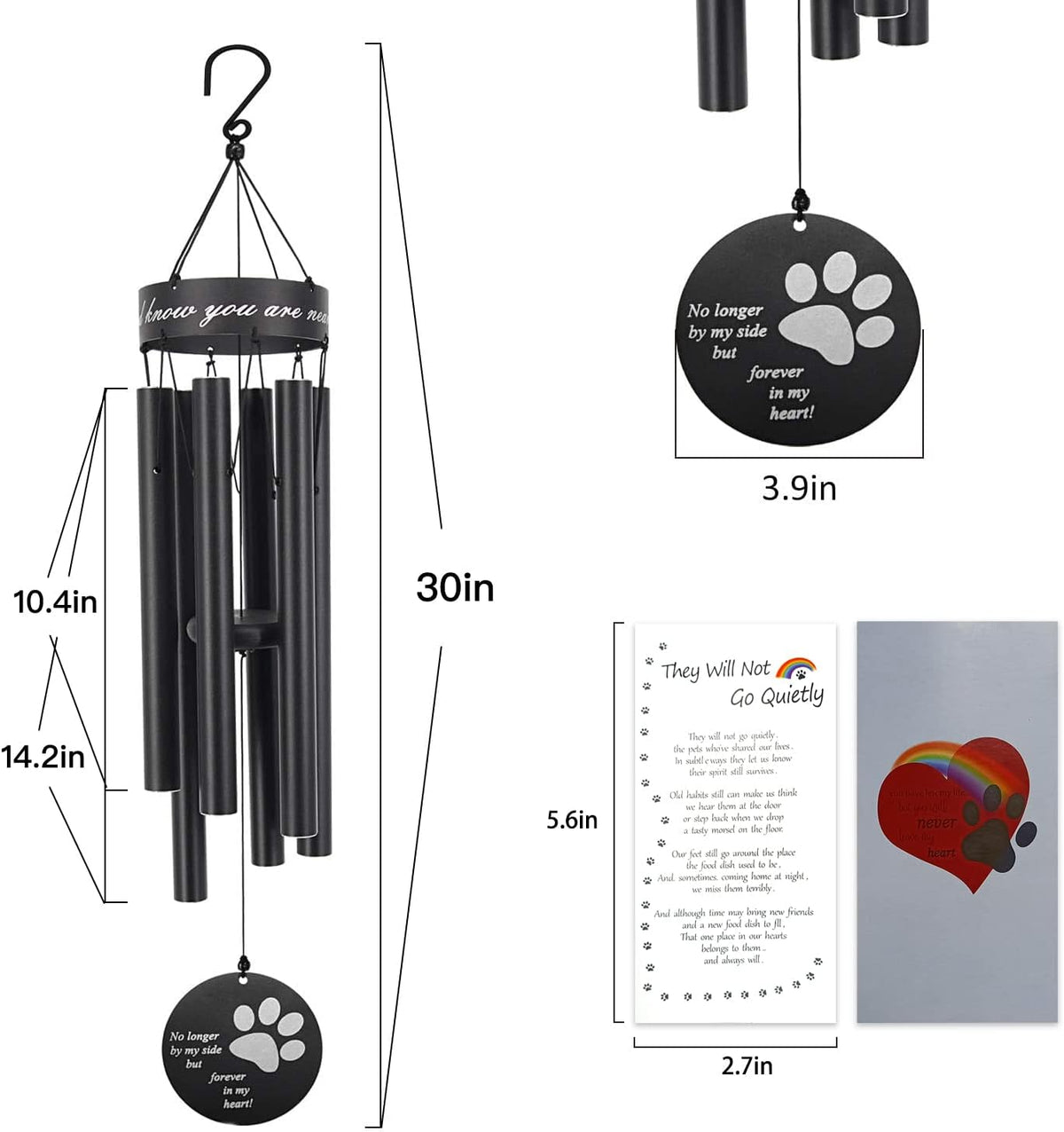 Pet Memorial Wind Chime, 30 Inches Paw Print Pet Remembrance Gift to Honor and Remember a Dog, Cat, or Other Pet