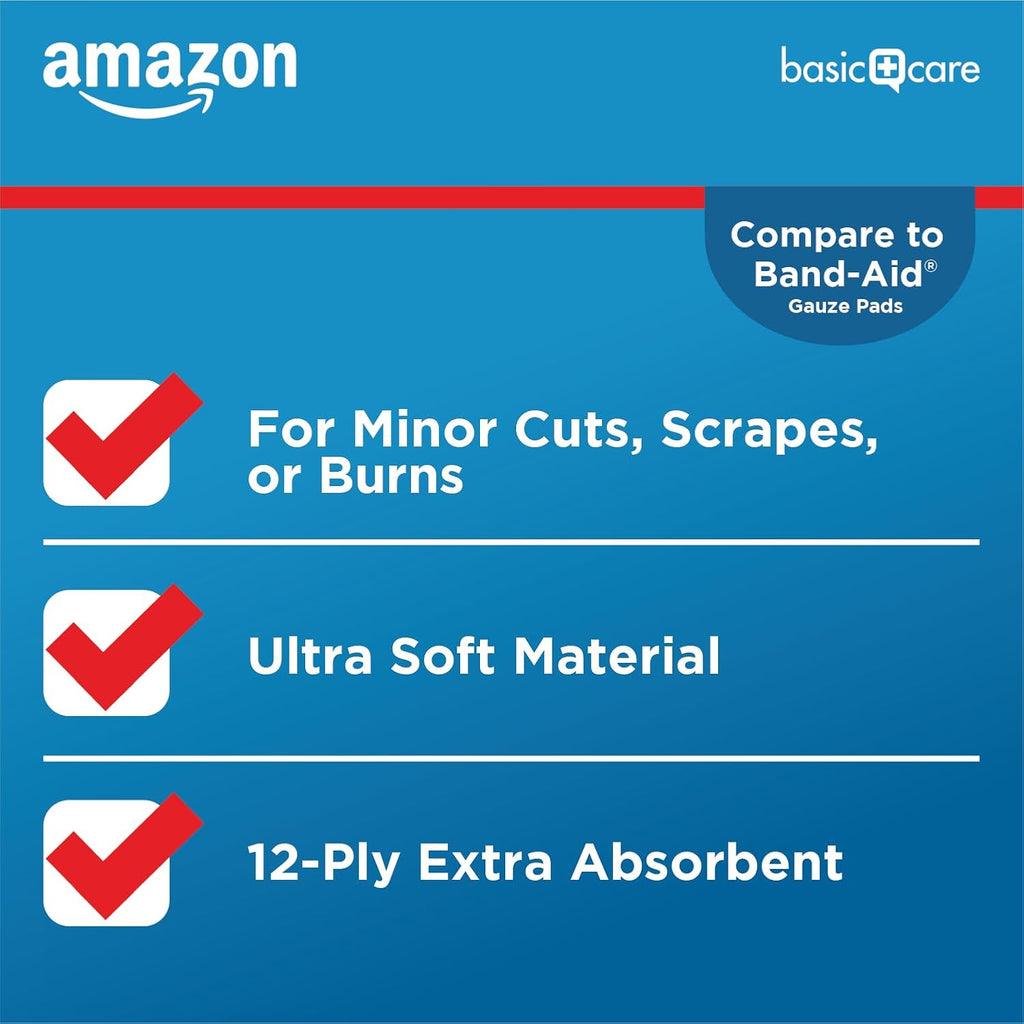 Gauze Pads, 4x4" Sterile Medical Wound Dressing Sponges, 12-Ply, Extra Absorbent, for Cleaning, Covering & Cushioning