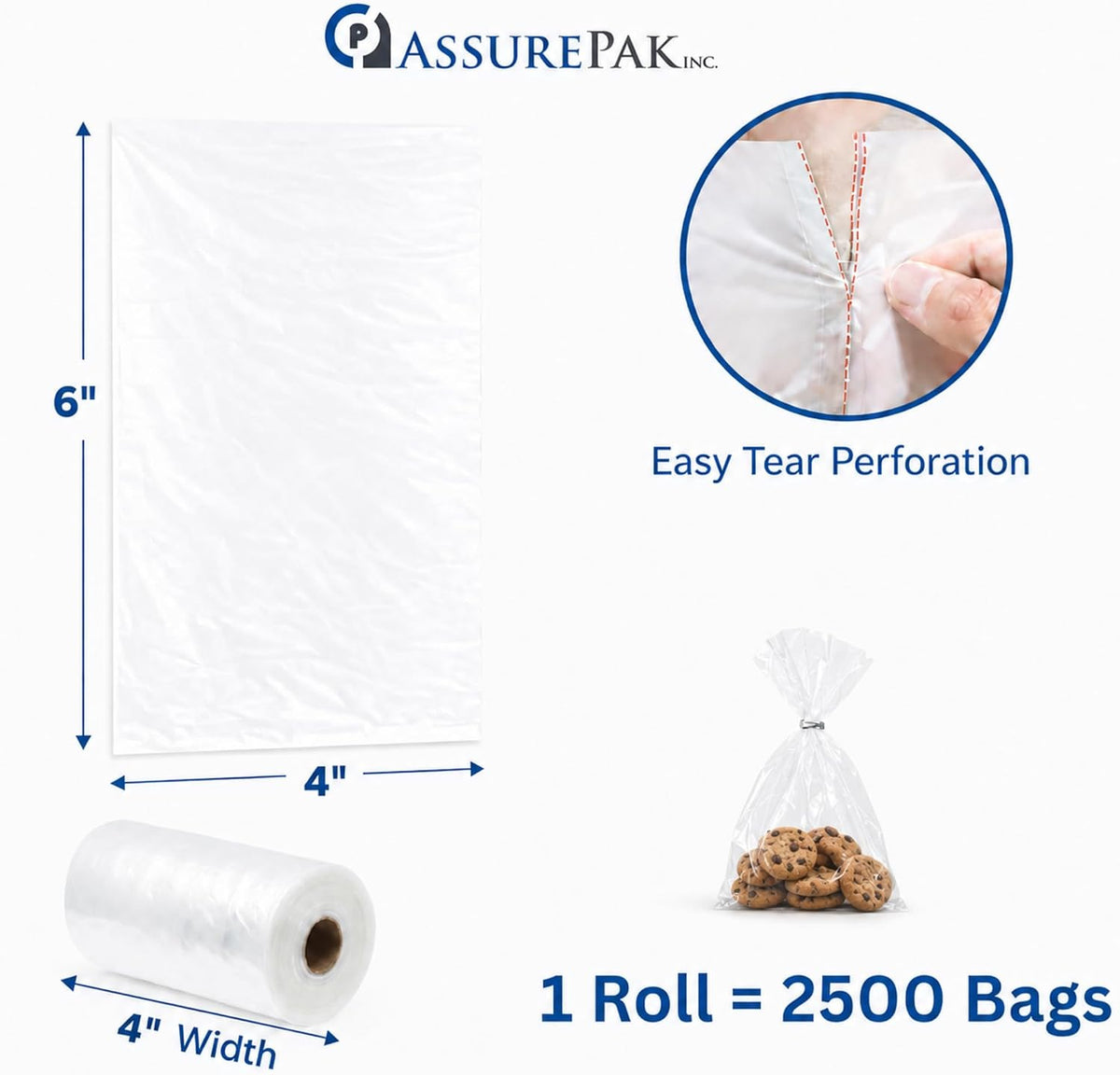 Clear Poly Bags, 4" x 6", 1 Mil, 2500 Count, 1 Roll