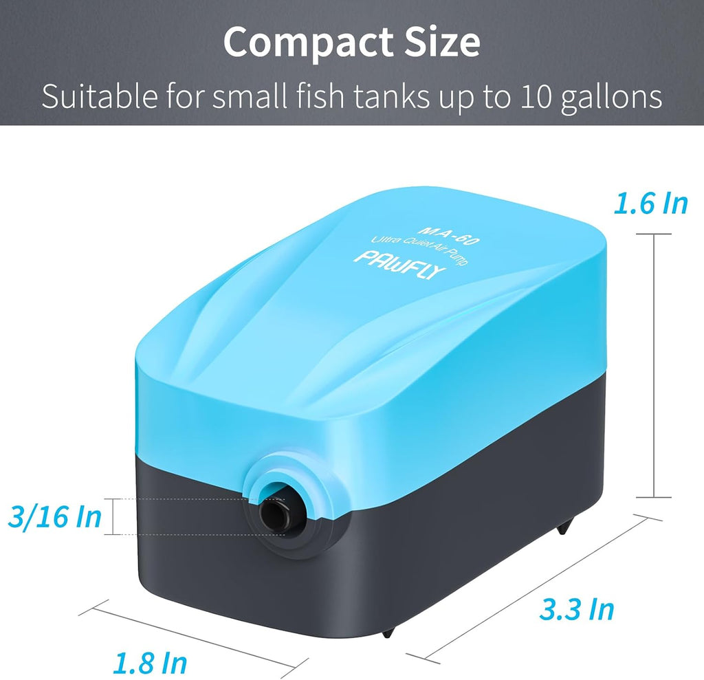Aquarium Compact Air Pump for 3-20 Gallon Buckets and Fish Tanks Quiet Oxygen Aerator Pump with Air Stone, Nano Bio