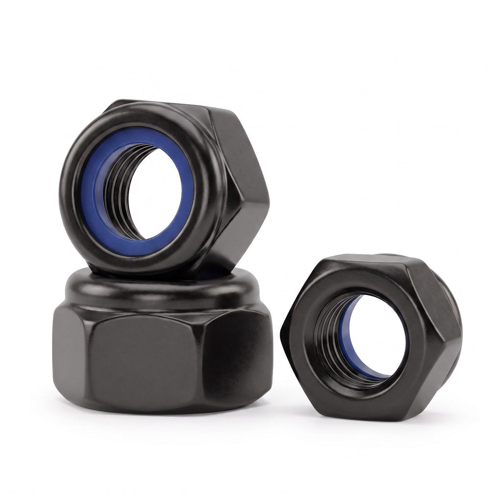 M3 (50 Pack) Nylon Insert Locknuts, Black Zinc Plated 18-8 (304) Stainless Steel Bright Finish Fully Thread