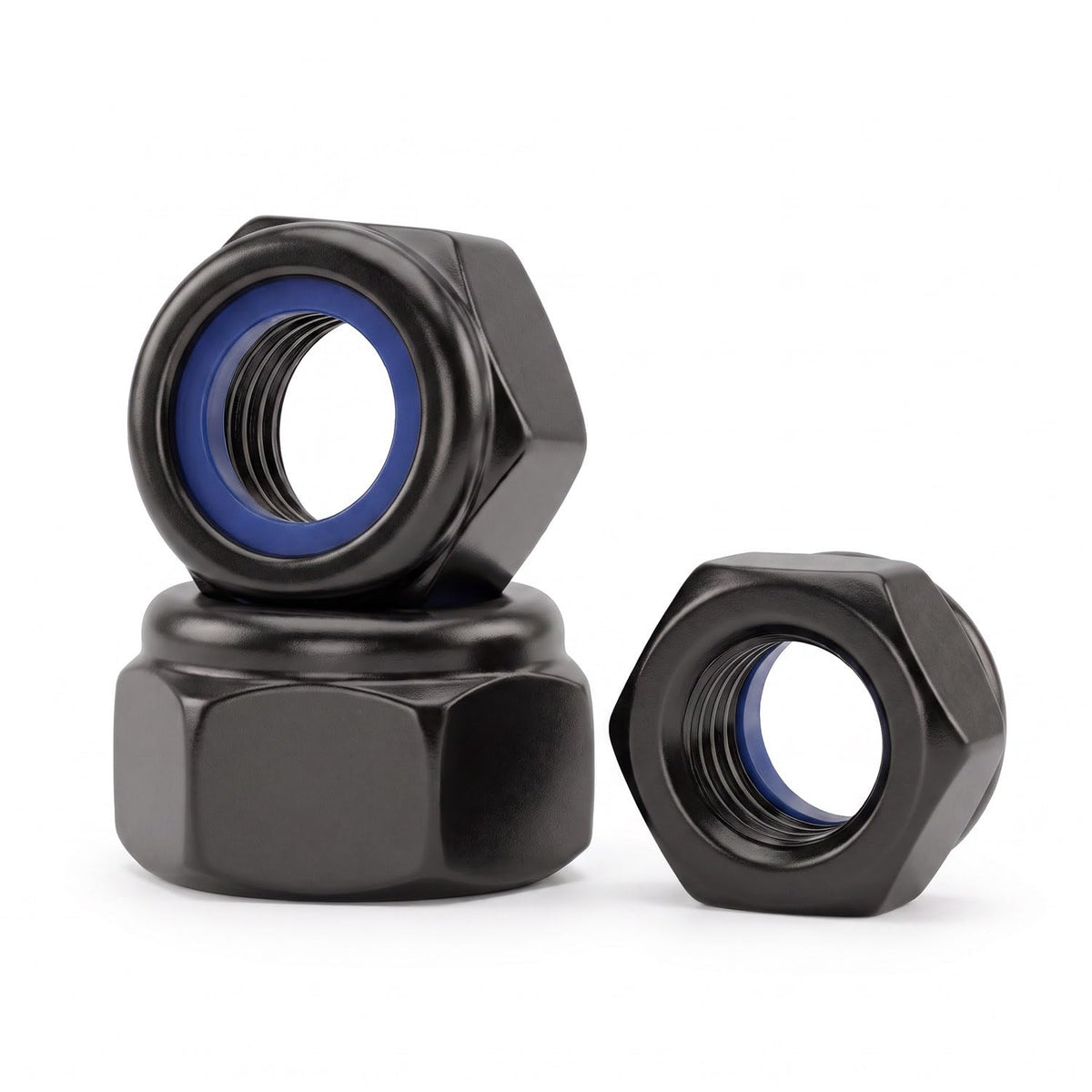 M5 (50 Pack) Nylon Insert Locknuts, Black Zinc Plated 18-8 (304) Stainless Steel Bright Finish Fully Thread