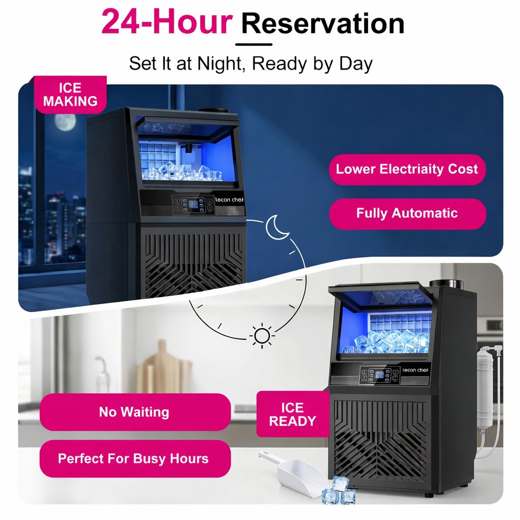 Commercial Ice Maker Machine 80Lbs/24H Dual Water Inlet Black