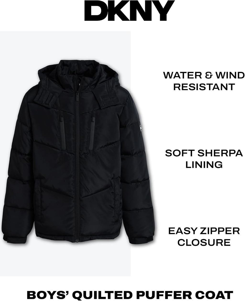 DKNY Boys Puffer Jacket - Heavyweight Quilted Wind & Water Resistant Boys Winter Coat Poly Taffeta Insulated Winter
