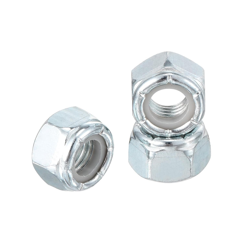 100Pcs #10-24 Nylon Locking Hex Nuts CarbonSteel BlueWhite