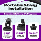 Rainbro 1/2 HP Thermoplastic Submersible Sump Pump With Vertical Float Switch, Utility Pump, Model# PSU051V