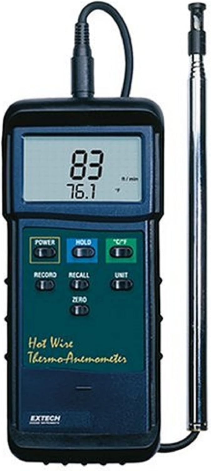 Extech 407123 Heavy Duty Hot Wire Anemometer, Air Velocity, Telescoping