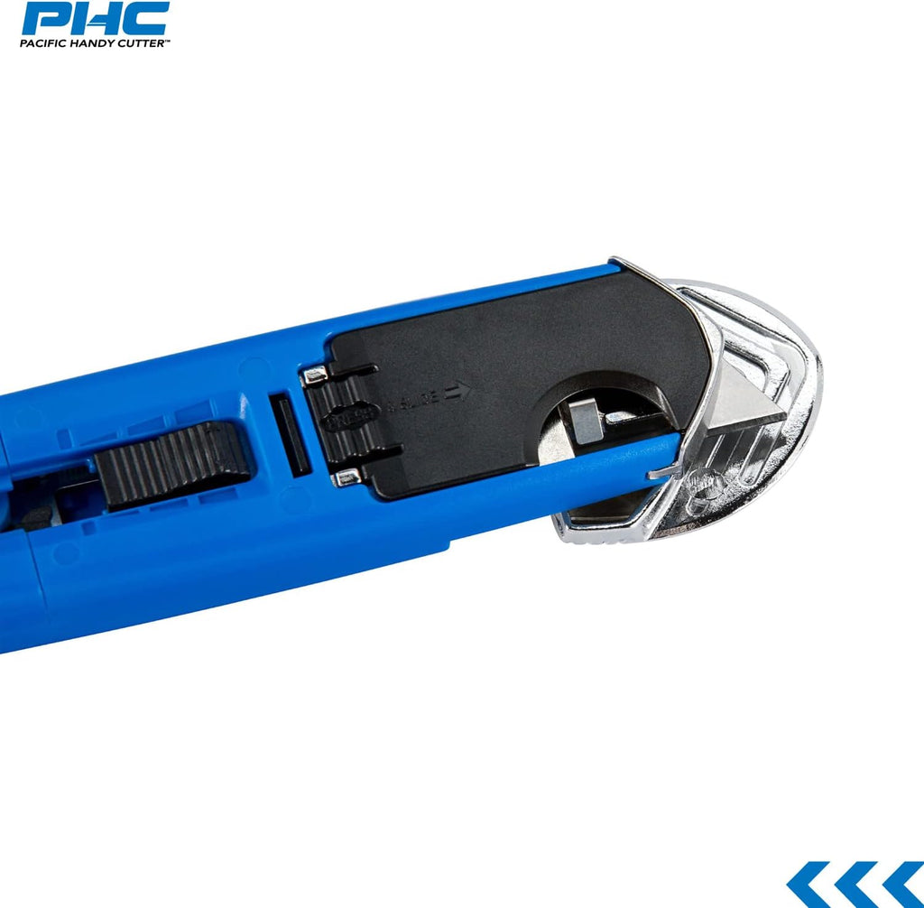 S7 Safety Cutter, 3-in-1 Self-Retractable Utility Knife with Fold-Out Film Cutter, Bladeless Tape Splitter, Guard for