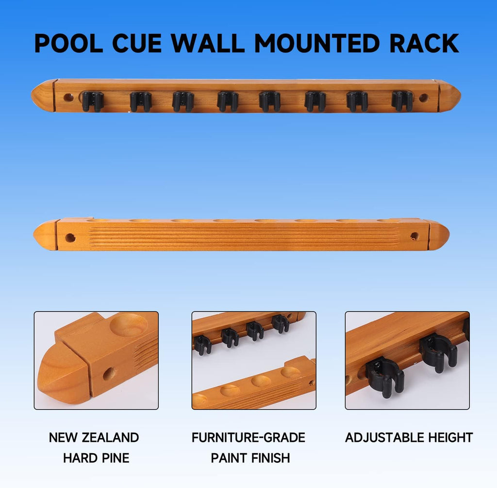 GSE 2-Piece Wooden Wall Mounted Billiard Pool Cue Rack Holds 6/8/12 Cues | Several Colors Available, Pool Stick