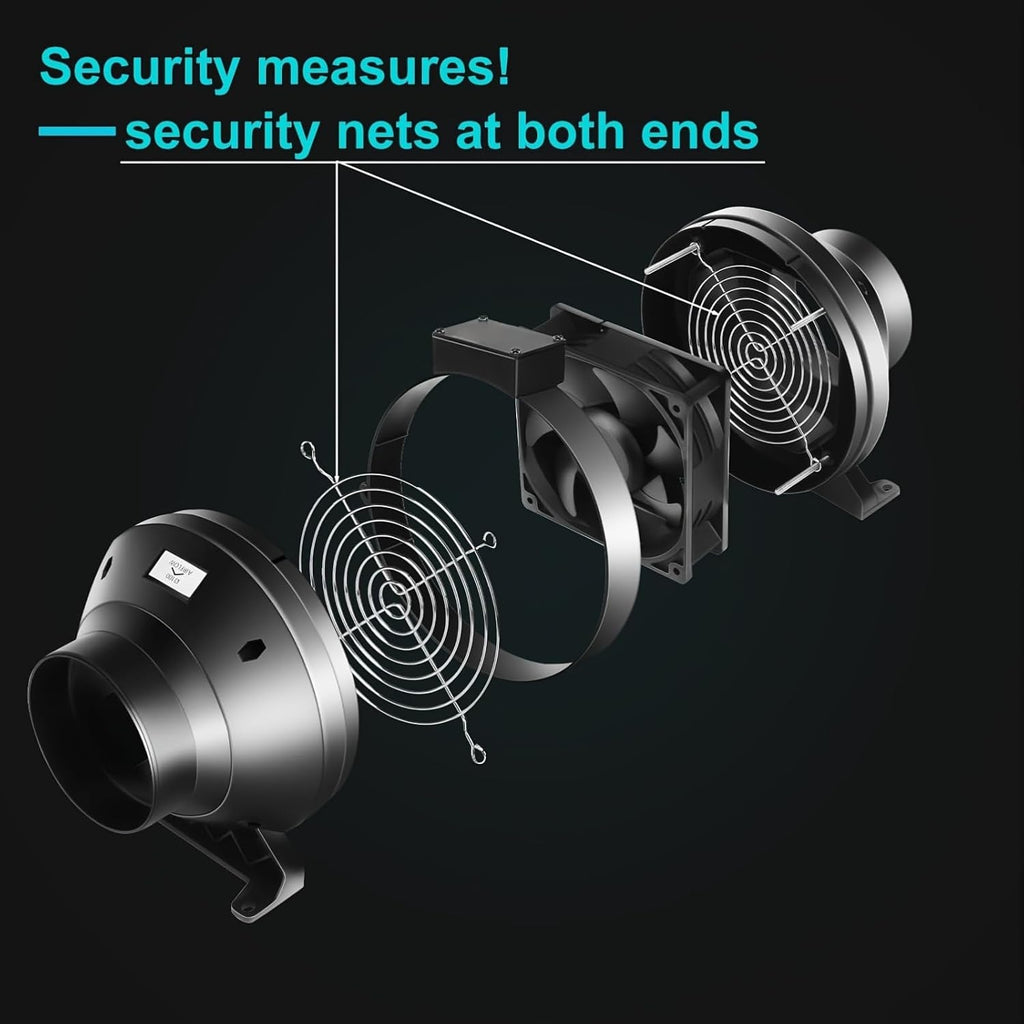 Air Filtration Kit, 4" 190 CFM Inline Duct Fan with Speed Controller, 12" High Carbon Filter, 8 Ft Ducting & Rubber