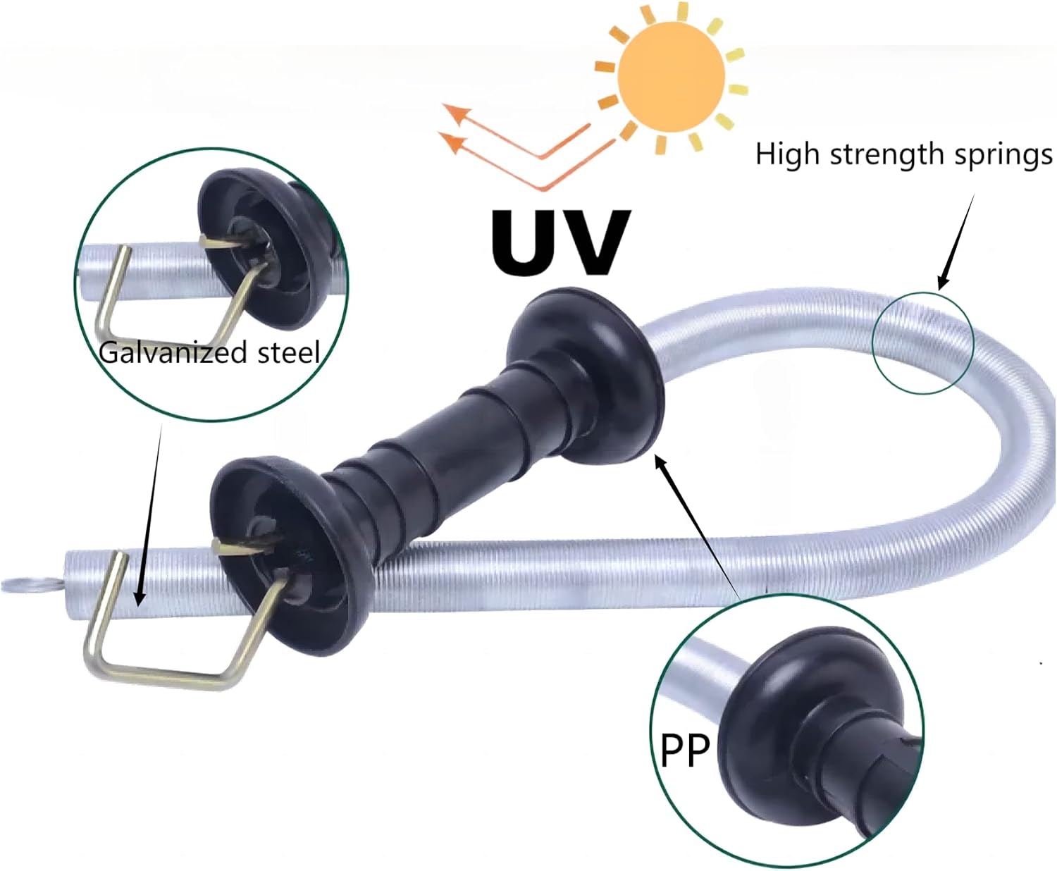 2 Set Electric Fence Spring Gate Kit 16.4ft | Open/close gate without power off. High tensile galvanized spring