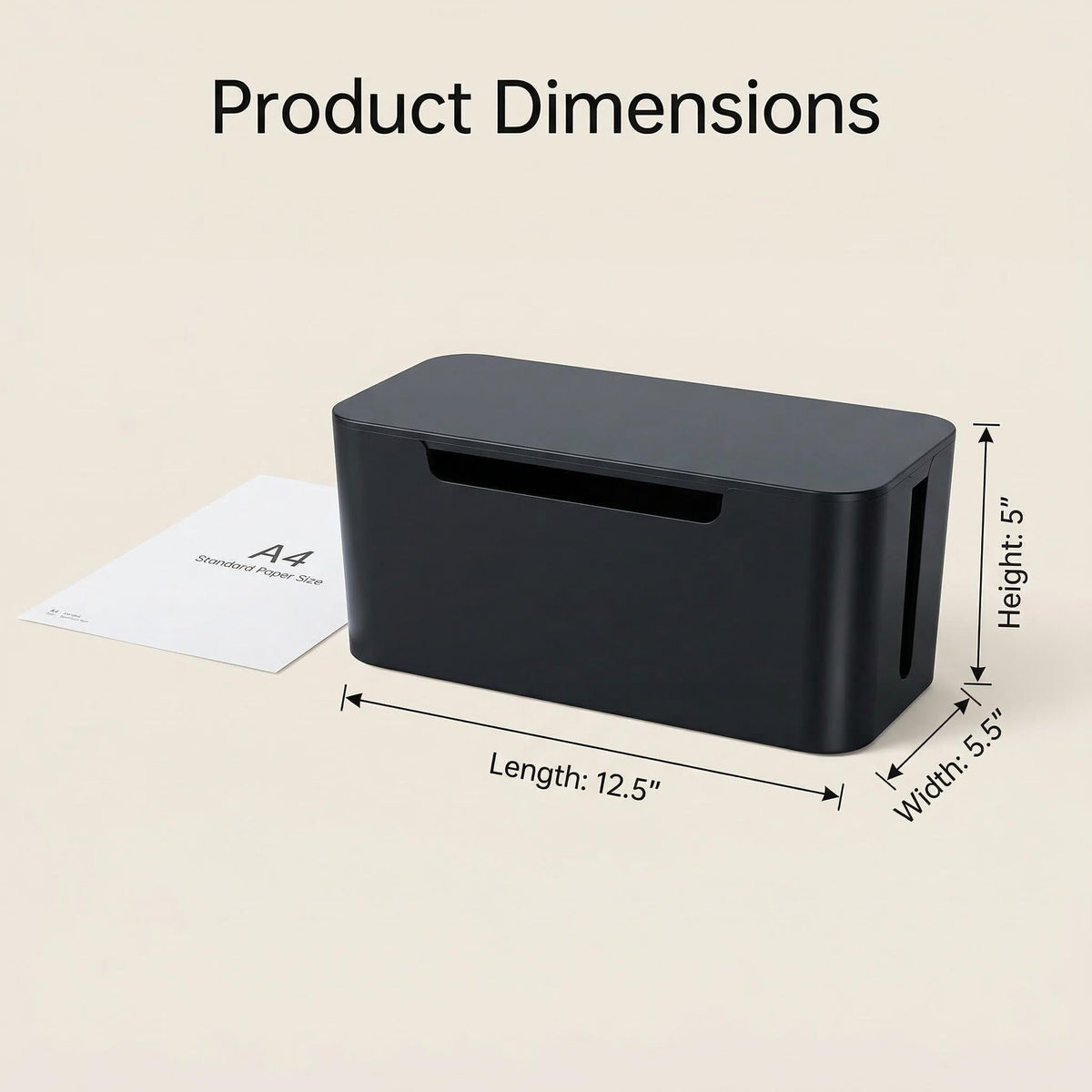 Eichzer Cable Management Box with Lid, Three Entry/Exit Slots, Black