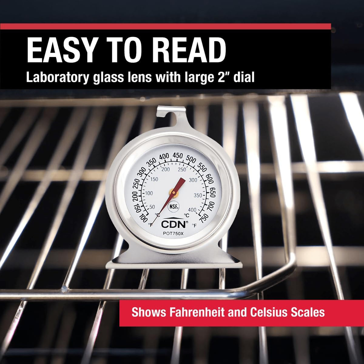 High Heat Oven Thermometer | ProAccurate | NSF Certified | 100-750°F Range | For Broiling, Roasting, High-Temp