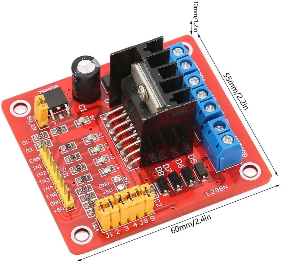 L298N Dual H Bridge Motor Driver Module – Stepper & DC Motor Controller Board with 2A/Bridge, 5V-35V Range for Robotics Application