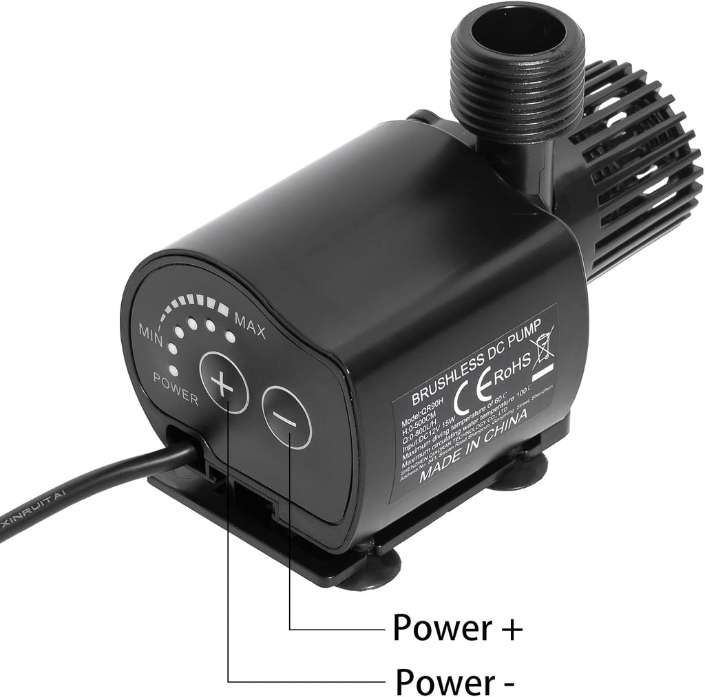 12V Submersible Water Pump, Adjustable Flow 210 GPH for Aquarium/Fountain/Hydroponics, Quiet DC Pump with Brass