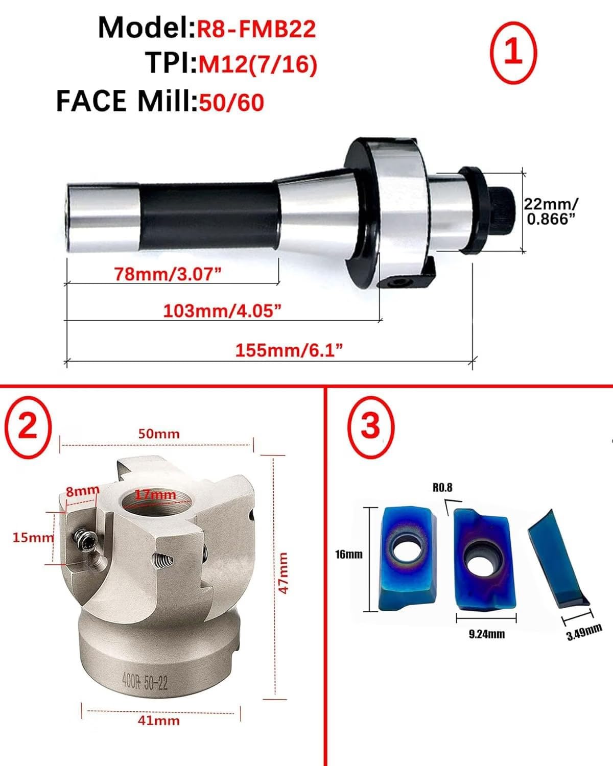 R8-FMB22 BAP400R Face Mill APMT1604PDER Carbide Inserts