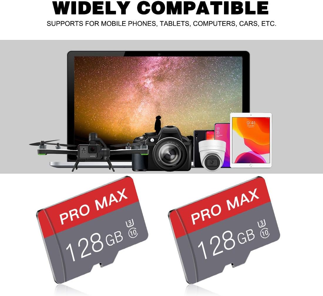 128GB Micro SD Card Memory Card with Adapter, High Speed Class 10