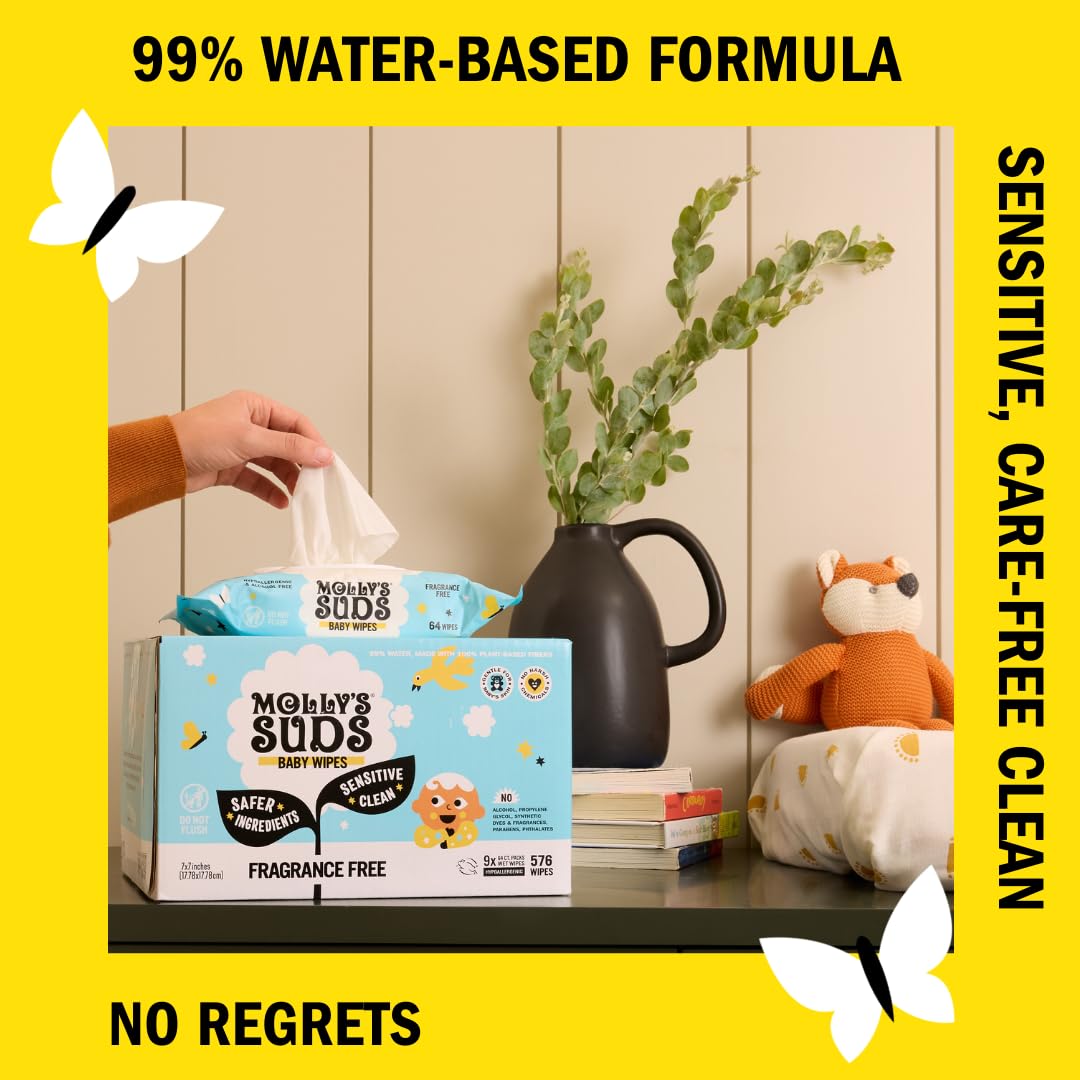Sensitive Clean Baby Wipes | 99% Water, Plant-Based, Fragrance Free | 384 Total Wipes (6 Flip-Top Packs)