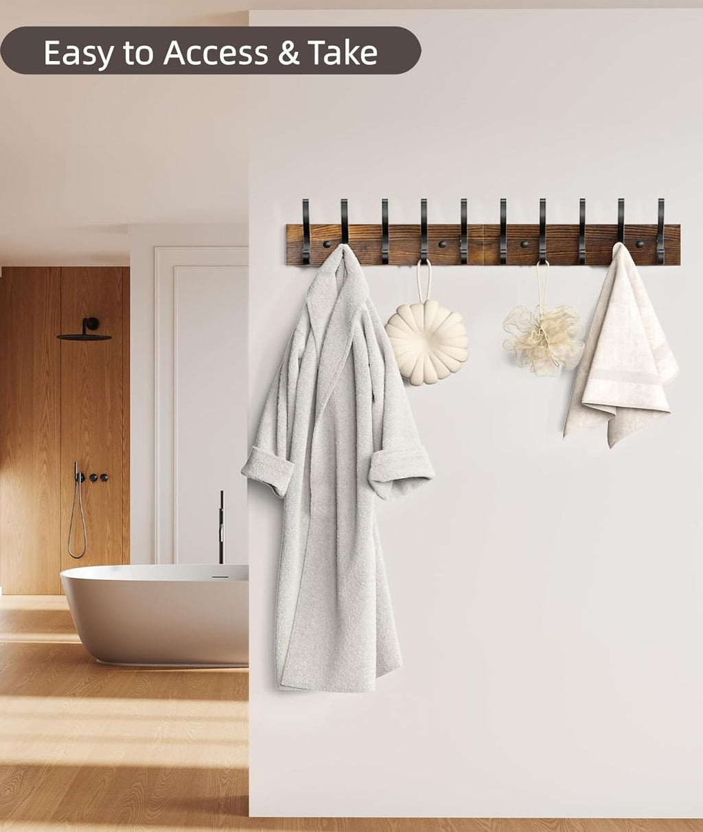 2 Pack Wooden Coat Rack Wall Mount, 16.1" Rustic Coat Hanger Hooks with 10 Double Hooks, Wall Coat Rack for Hat
