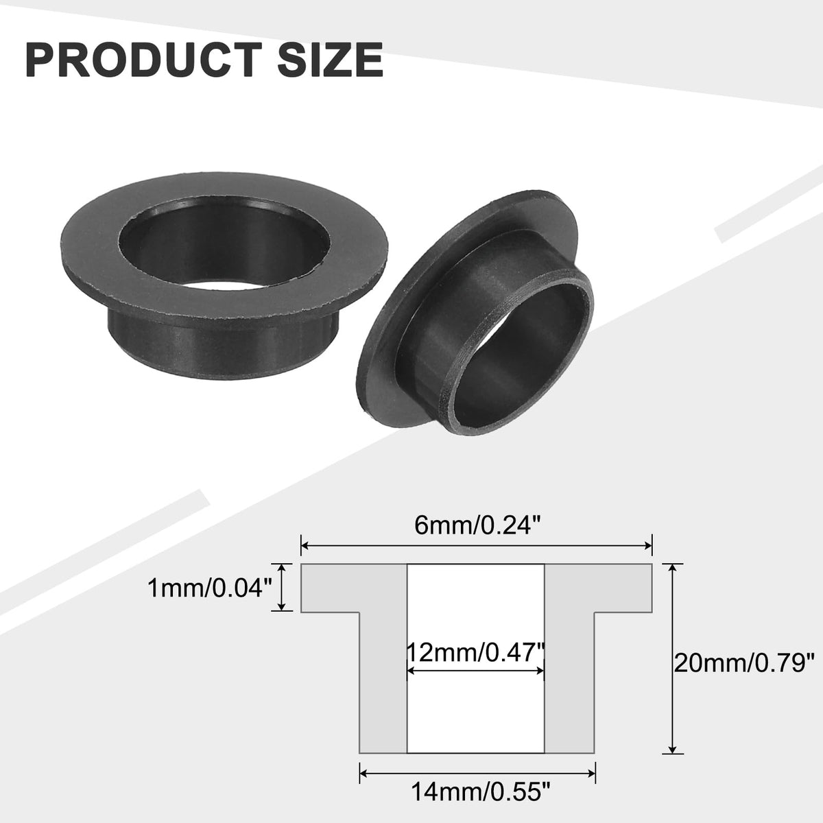uxcell 8Pcs Flanged Sleeve Bearings,ID12mmxOD14mmxL6mm POM Bushing,Black