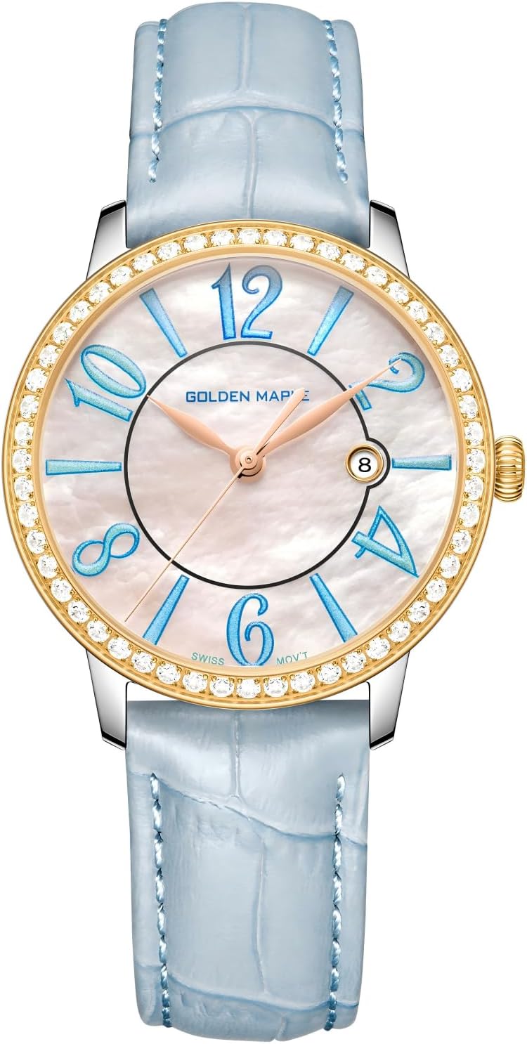 Dainty Watches for Women, Mother-of-Pearl Dial and Swiss Quartz Movement, Ladies Watch with Leather Strap