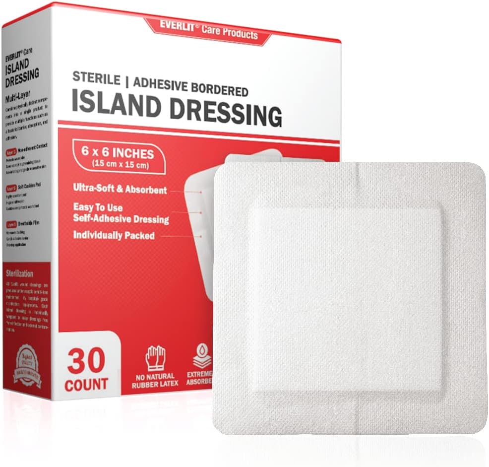 Island Dressing Bordered Gauze | Large Wound Care Bandage with Adhesive Border| Sterile, Soft & Highly Absorbent