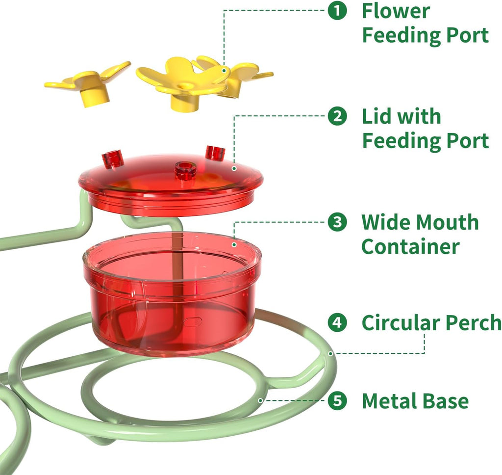 Window Hummingbird Feeder, Small Hummingbird Feeder for Outdoors with Strong Suction Cup - Metal Base & 6 Feeding