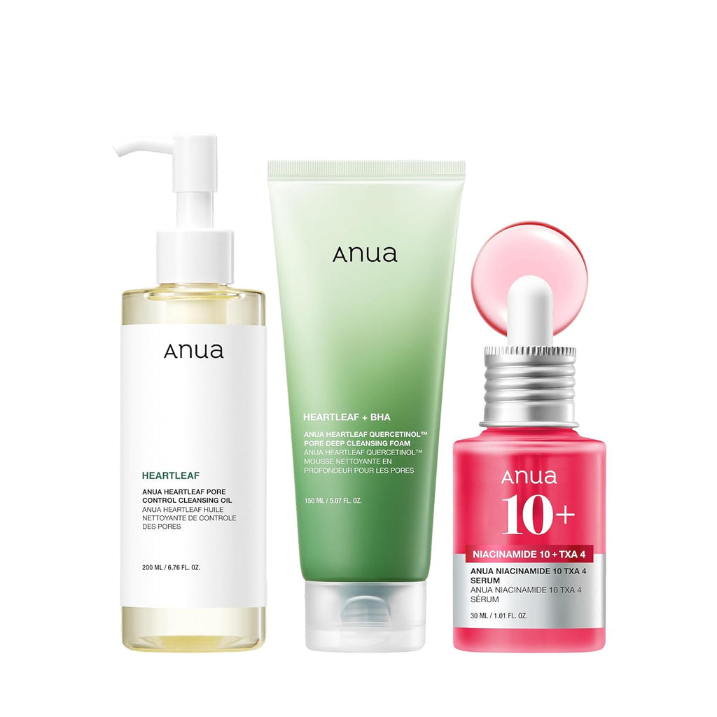 3-Step Glass Skin Beginner Set, Oil Cleanser and Face Wash with Facial Serum, Double Cleansing Daily Routine with