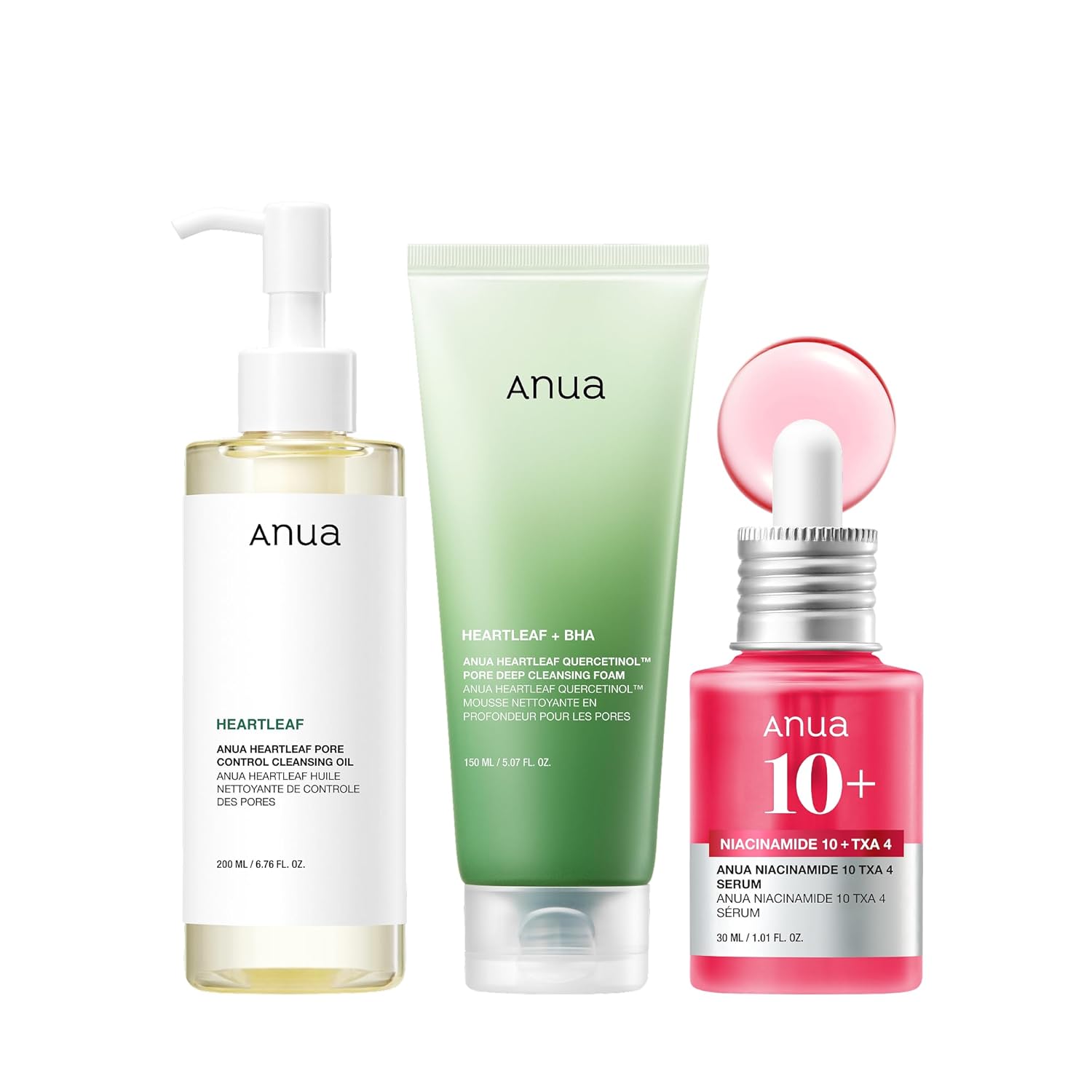 3-Step Glass Skin Beginner Set, Oil Cleanser and Face Wash with Facial Serum, Double Cleansing Daily Routine with