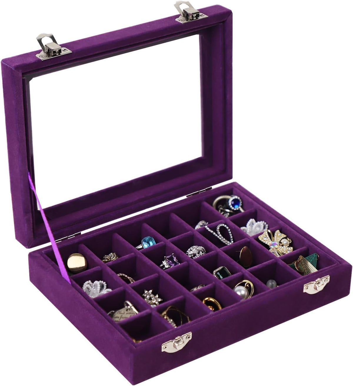 Velvet Jewelry Box 24 Grid Jewelry Earrings Display Organiser Box Ring Tray Holder Earrings Storage Case for Girls